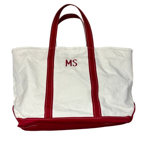 Vintage 90s LL Bean Boat and Tote Large Canvas Bag Beach Grocery 14x23 Red - Picture 1 of 10
